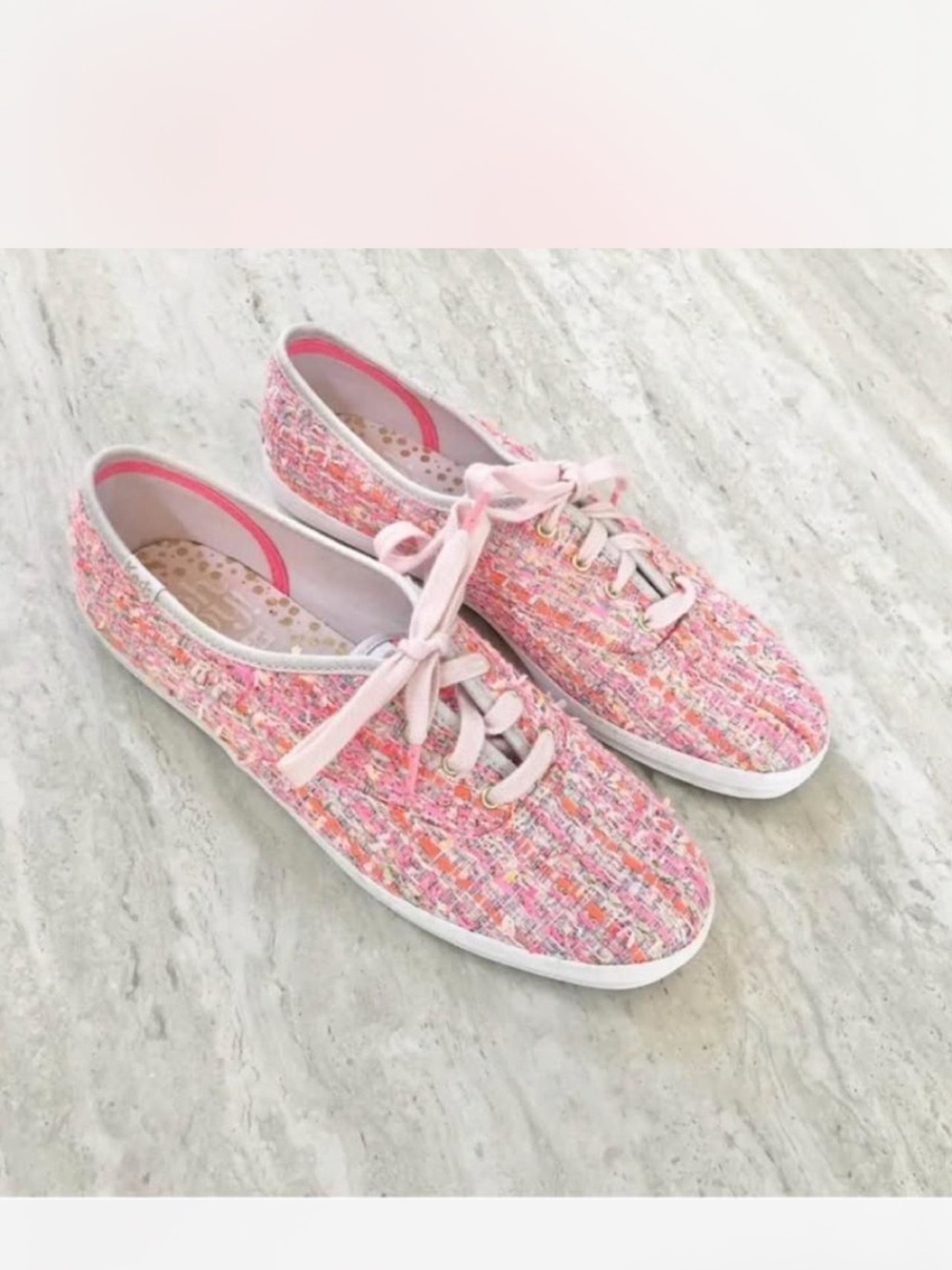 Keds Pink Tweed Low-Top Lace-Up Sneakers